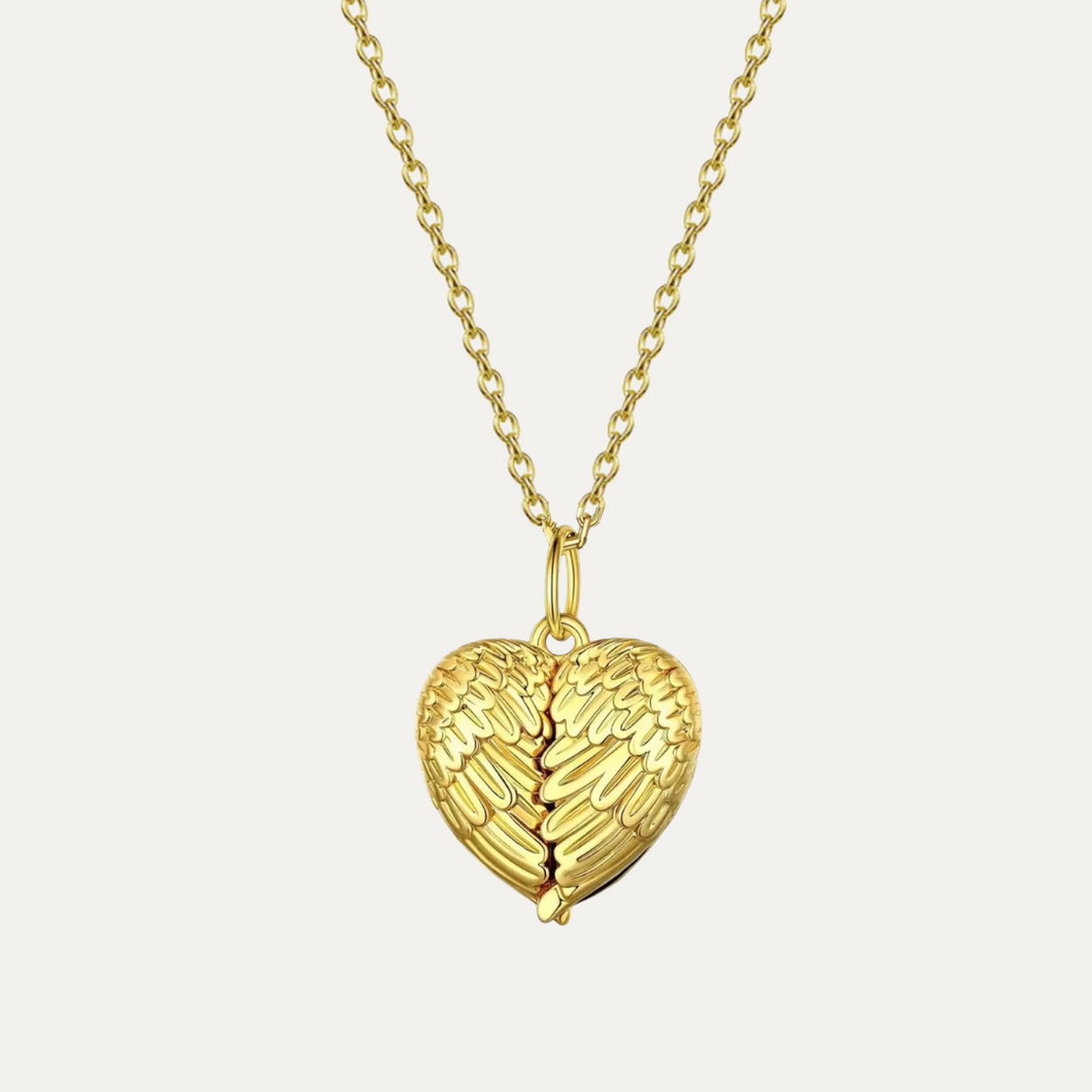 Angel Wings Heart Locket [Engravable]